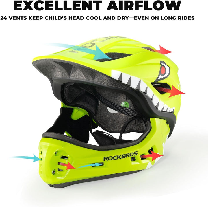 ROCKBROS Kinderhelm Integriert Fahrradhelm Kinder Jugend Fullface Helm mit Abnehmbarem Kinnschutz BM
