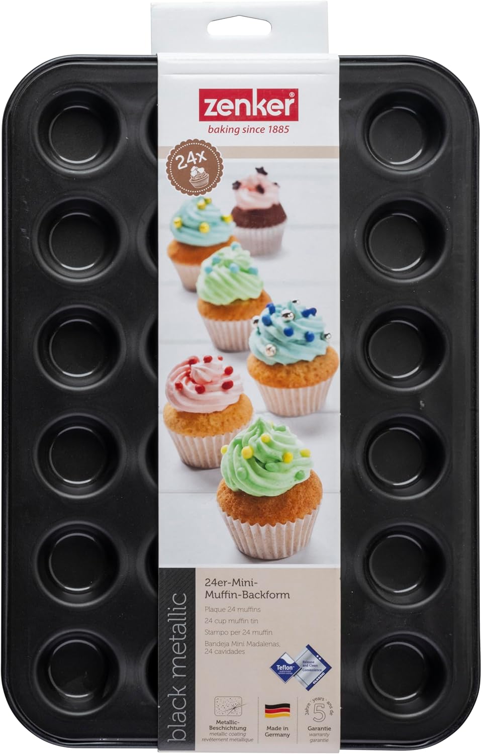 Zenker Black Metallic 24er Mini-Muffinform – Antihaftbeschichtet für perfekte Mini-Muffins & Cupcake