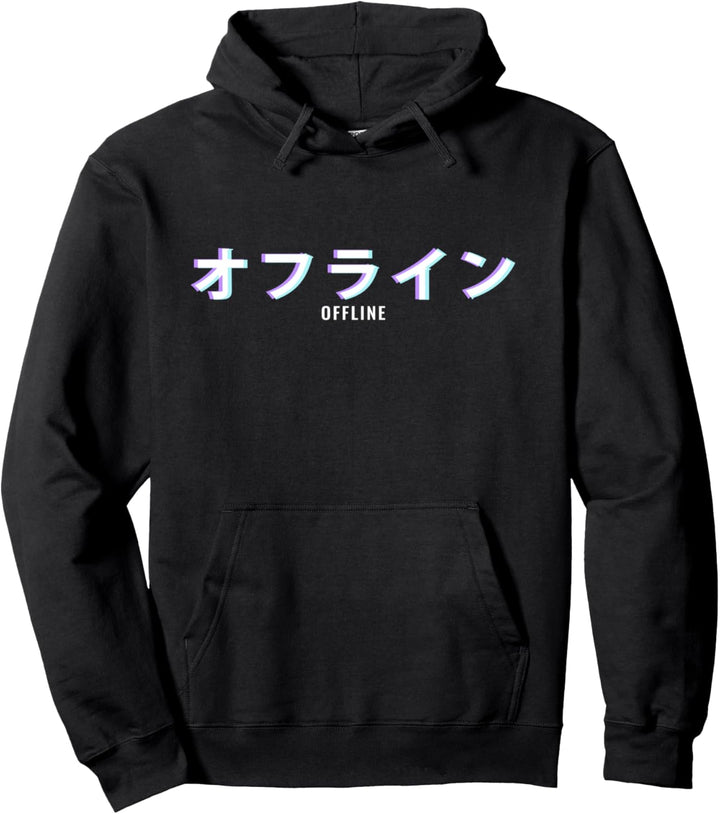 Offline Japanese Text Aesthetic Vaporwave Pullover Hoodie