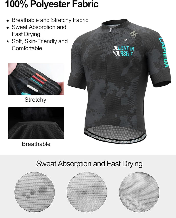 LAMEDA Kurzarm Radtrikot Herren Damen T-Shirt Atmungsaktiv Schnell Trocknen Hautfreundlich Material
