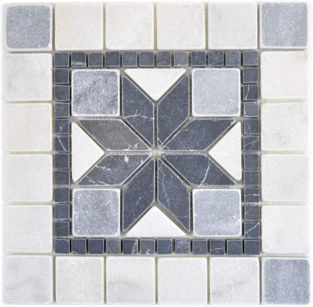 Naturstein Mosaik Einleger Fliese Travertin anthrazit schwarz weiss für WANDDEKO BAD WC KÜCHENDEKO