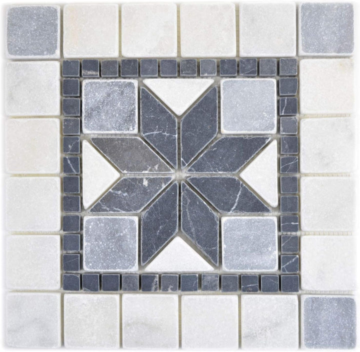 Naturstein Mosaik Einleger Fliese Travertin anthrazit schwarz weiss für WANDDEKO BAD WC KÜCHENDEKO