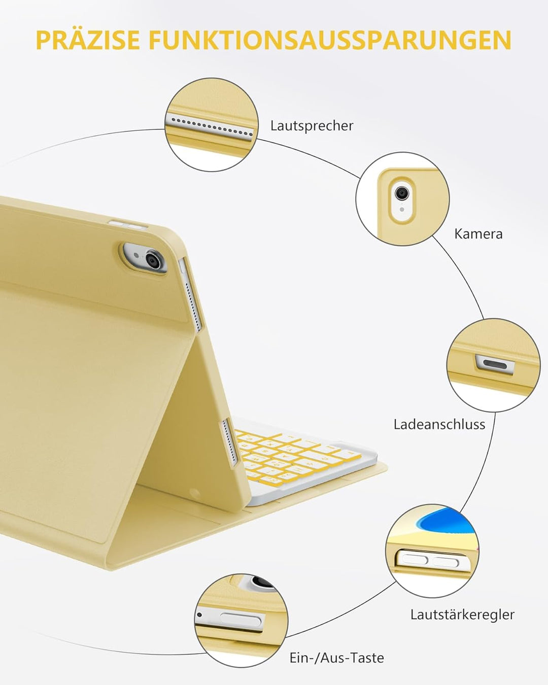 Tastatur Hülle für iPad A16 11./10. Gen. (2025/2022) – 7-Farben Beleuchtung, QWERTZ Deutsch Bluetoot