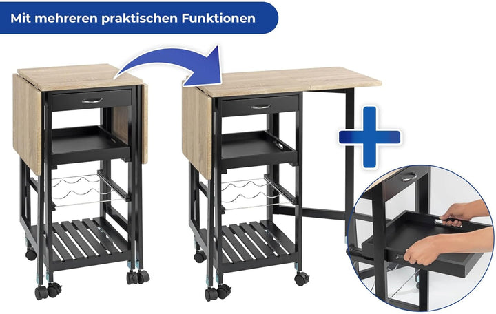 Maximex Küchenwagen mit Rollen 97x77x37cm, rollbarer Servierwagen mit ausklappbaren Seitenteilen & h
