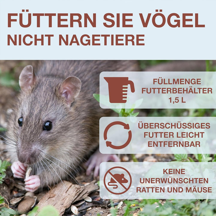 SWISSINNO Vogel-Futtersilo Davos SMART Birds. Füttern Sie Vögel - Nicht Nagetiere! Robust + Zuverläs