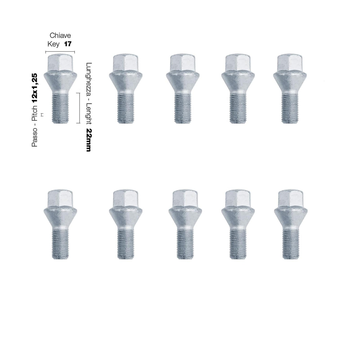 SIMONI RACING Set mit 10 Schrauben, 17 M12 x 1,25, Länge 22 mm, konischer Kopf