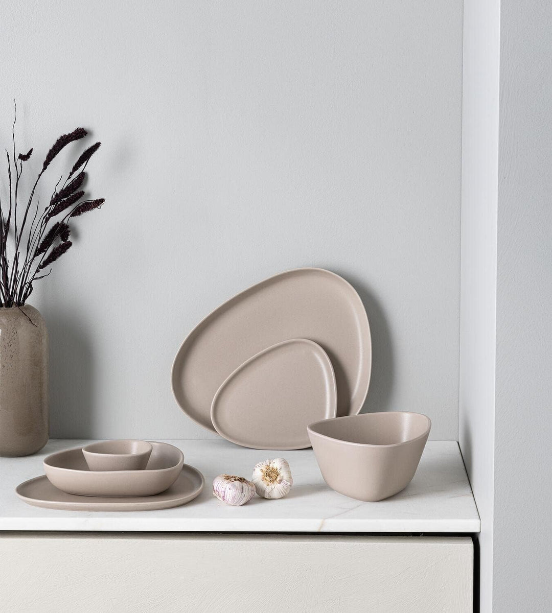 LindDNA Curve Suppenteller aus Steingut in der Farbe Sand, Masse: 22cm x 19cm x 5cm, 991431