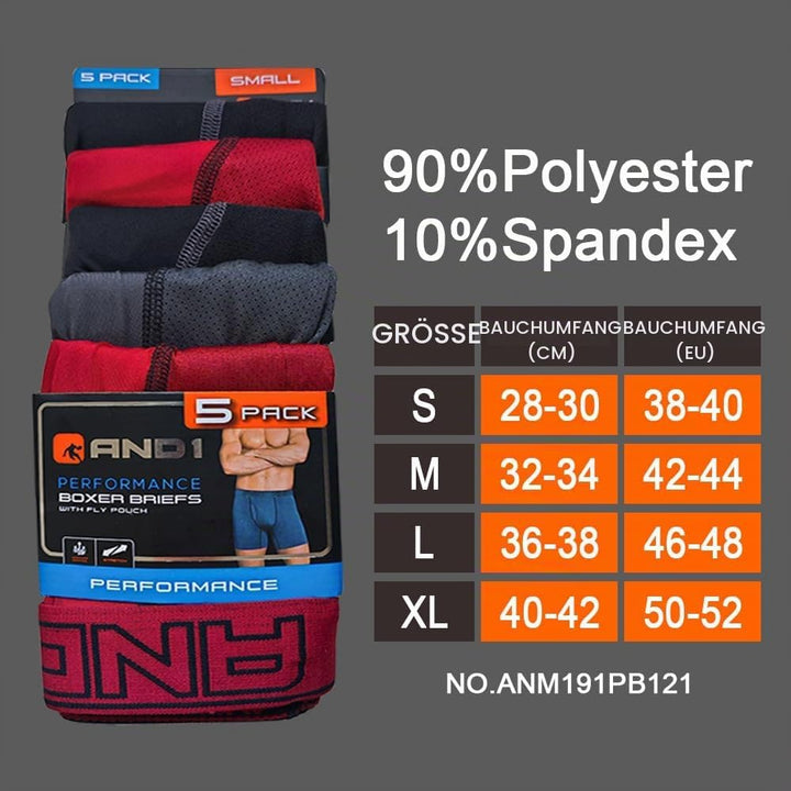AND1 Sport Boxershorts 5er Pack Unterwäsche Herren Unterhosen Männer Retroshorts Boxer Brief Sportun