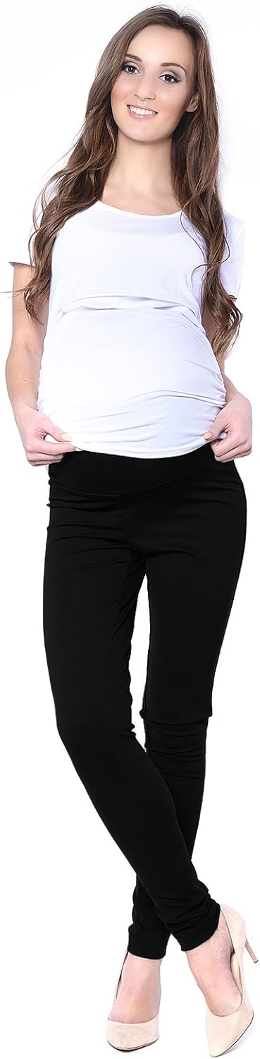 Mija - Elegante Damen Slim Umstandshose mit Bauchband 1046 S Schwarz, S Schwarz