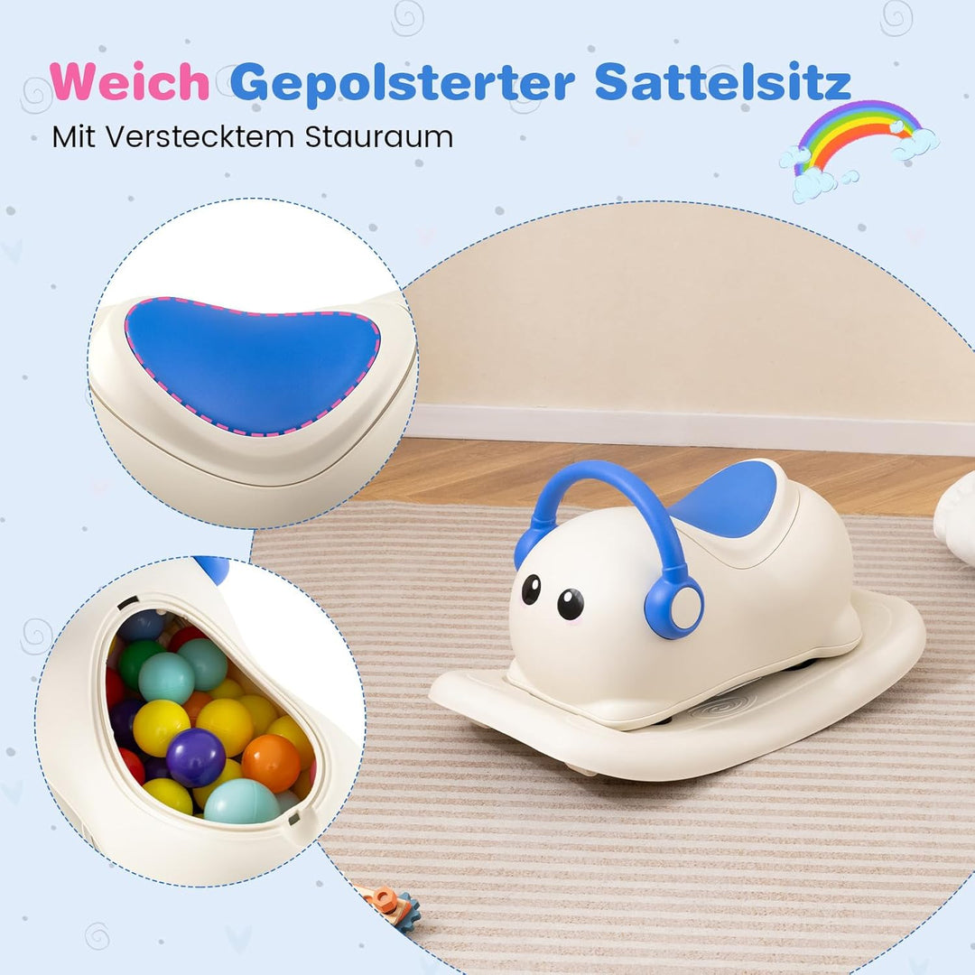 COSTWAY Schaukelpferd, Kinderwippe mit Rollen & verstecktem Stauraum, Schaukeltier mit Abnehmbarer B
