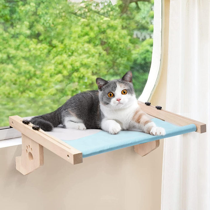 Katzenfenstersitz, Katzenbett Hängematte Holz Verstellbare Sitzstange für Katzenfenster Abnehmbares