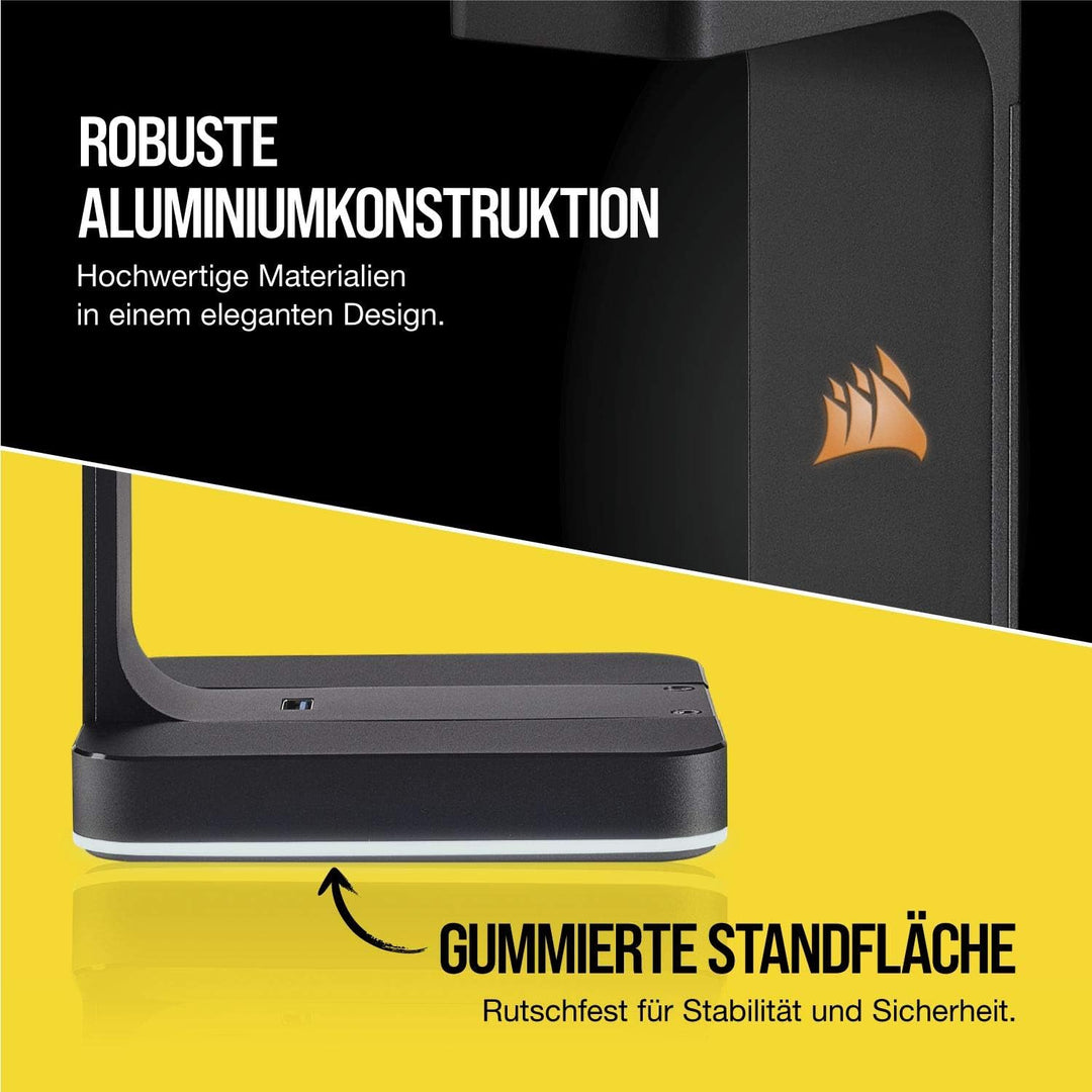 Corsair ST100 Premium Kopfhörer-Ständer (2x USB 3.1, Aluminium, 7.1 Dolby Audio Ausgang) schwarz RGB