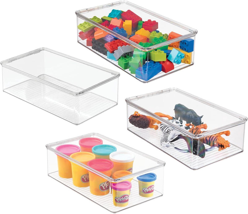 mDesign 4er-Set Spielzeugaufbewahrung – stapelbare Aufbewahrungsbox mit Deckel aus robustem Kunststo