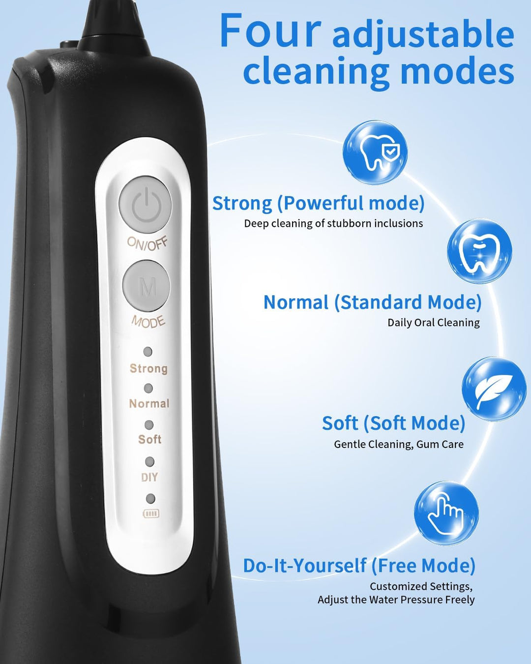 Munddusche Kabellos, Elektrischer Zahnreiniger, 4 Modi 9 Düsen USB-C Wiederaufladbare Wasser Flosser