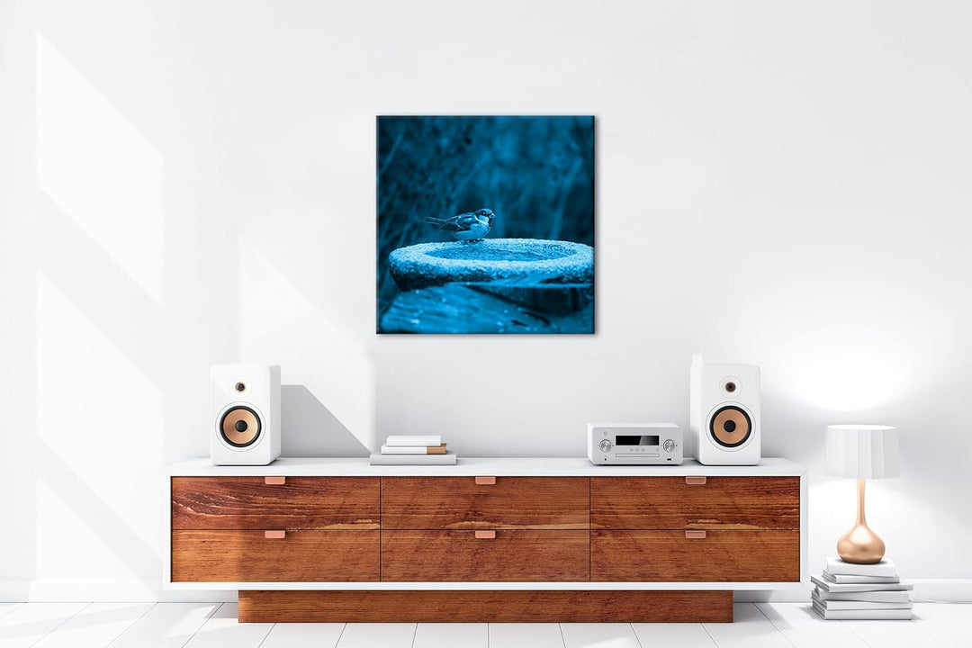 deyoli Spatz an Einer Wassertränke Format: 70x70 Effekt: Zeichnung als Leinwandbild, Motiv auf Echth