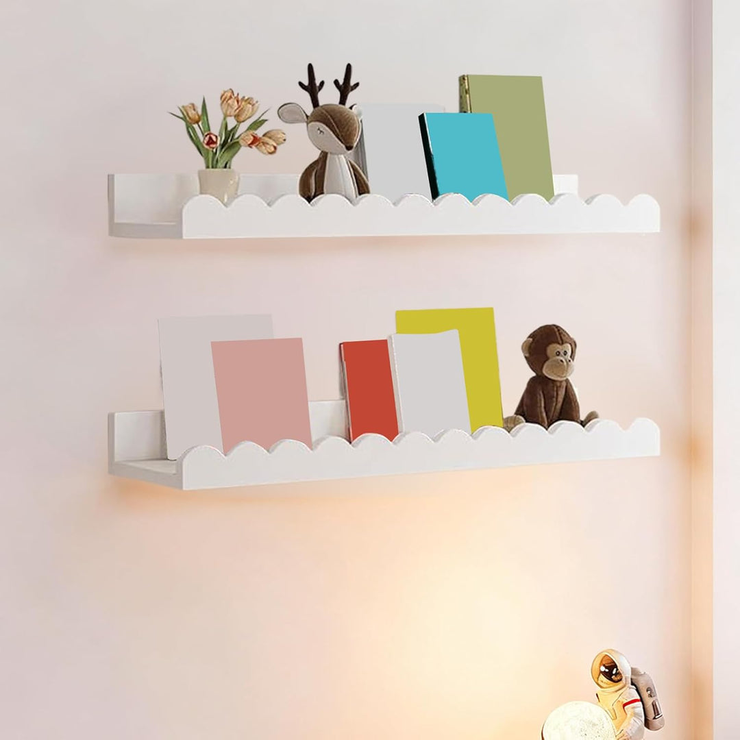Schweberegal für Bücher | 2 Stück Wand- gekröpft – schwebende Bücherregale aus Holz – für Kinderzimm