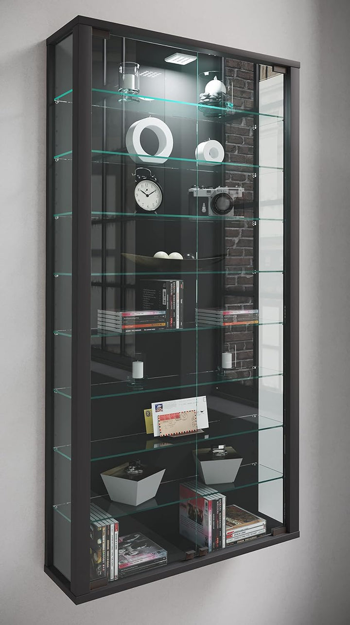 VCM Glasvitrine hängend | Vitrine Glas mit ESG-Sicherheitsglas | Masse: H. 114 x B. 59 x T. 18 cm |