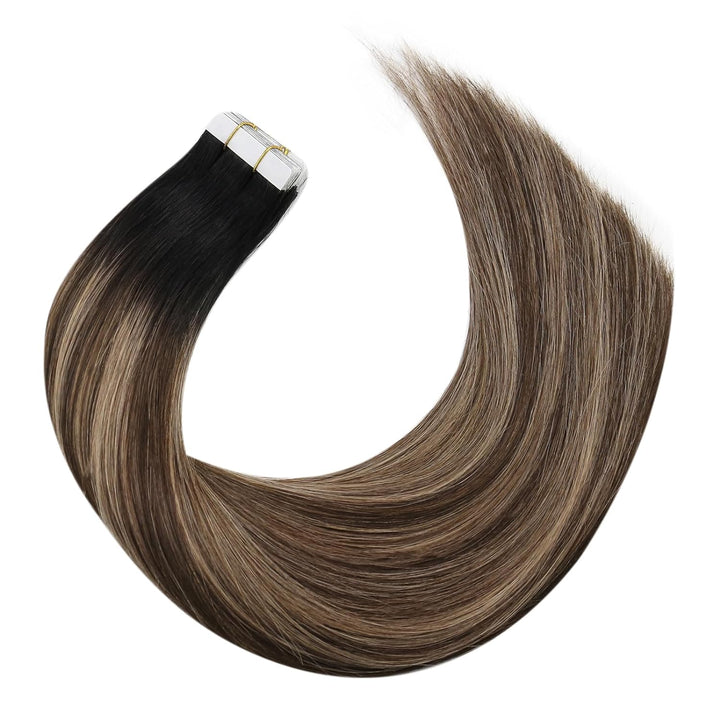 Moresoo Unsichtbare Tape Extensions Echthaar Dunkelbraune Hair Extensions Tape in 45 cm Schwarz bis