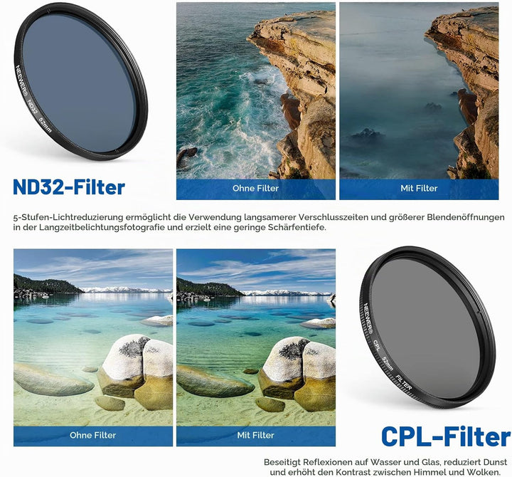 NEEWER 52mm ND+CPL+Effekt Filter Set mit Handy Phone Objektiv Klammer, Polfilter ND32, 6 Punkt Stern