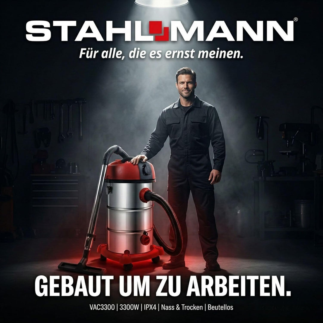 STAHLMANN VAC3300 Industriestaubsauger Nasssauger Trockensauger; 30L Tank, integrierte Steckdose, le