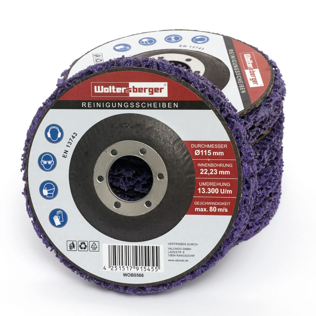 Woltersberger® Reinigungsscheiben Lila für Winkelschleifer Ø115mm Schleifscheiben zur Farbentfernung