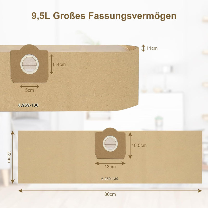 Fishoney 20 Stück WD3 Staubsaugerbeutel für Kärcher 6.959-130.0, Papier filterbeutel für WD3 1629 MV