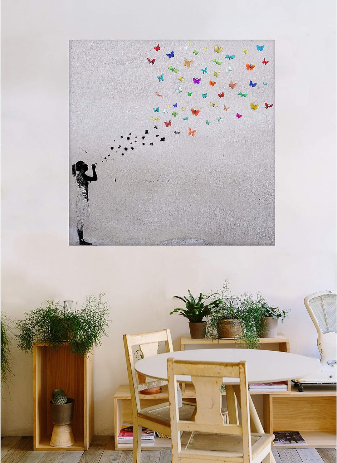 Bild auf Leinwand "Banksy Graffiti " Kunstdruck Street Art - Schmetterling Bubble (70x70 cm), 70x70