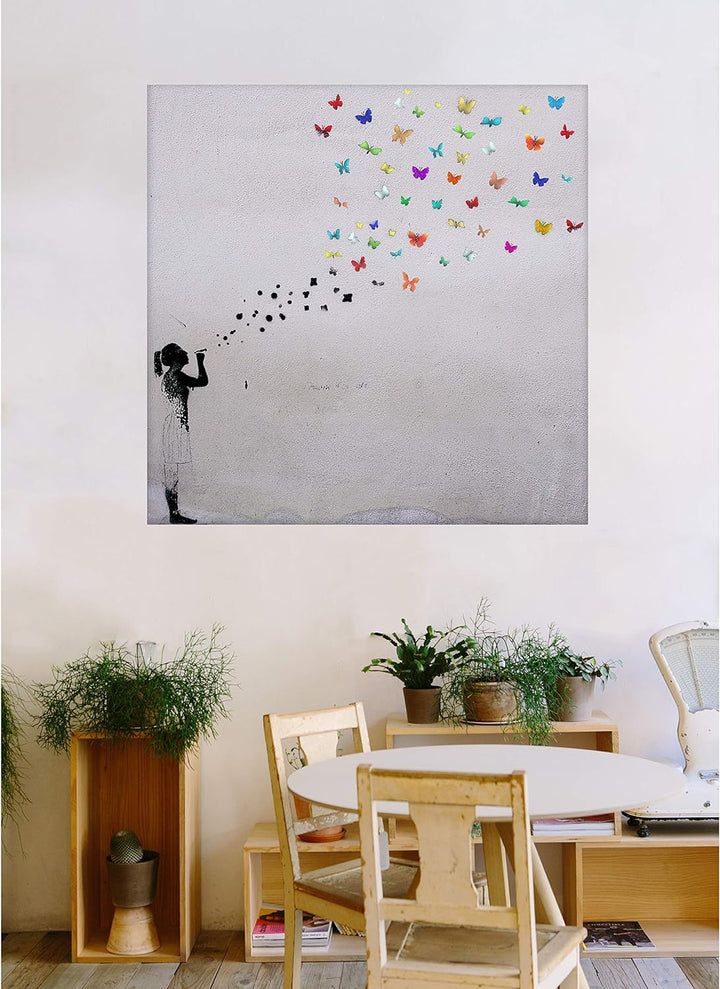 Bild auf Leinwand "Banksy Graffiti " Kunstdruck Street Art - Schmetterling Bubble (70x70 cm), 70x70
