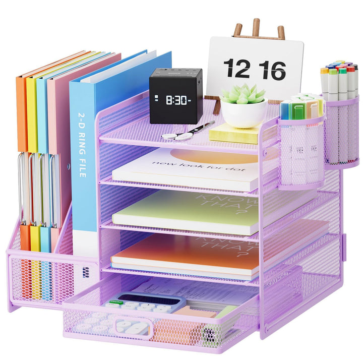 Marbrasse Schreibtisch Organizer mit Aktenhalter, 5 Ebenen Papier Briefablage mit Schublade und 2 St