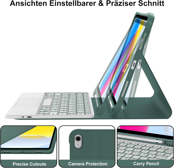 Hülle Beleuchtung Tastatur für iPad A16 11/10 Generation (2025/2022) 11/10.9 Zoll mit Trackpad, Kabe