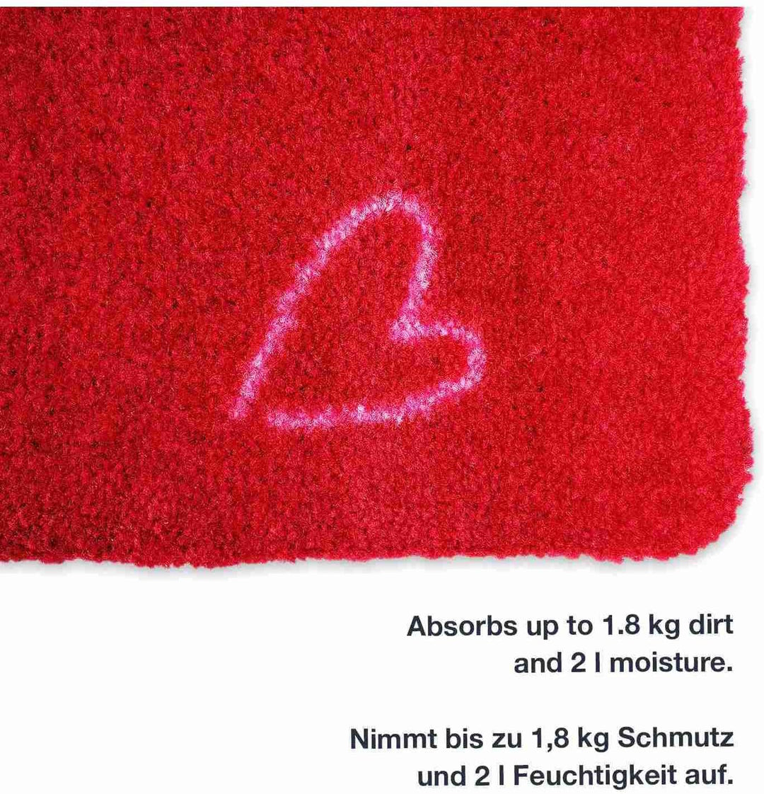 deco-mat NEU! Waschbare Fussmatte Welcome Heart 50x70cm Rot ohne Rand - Geeignet für drinnen und dra