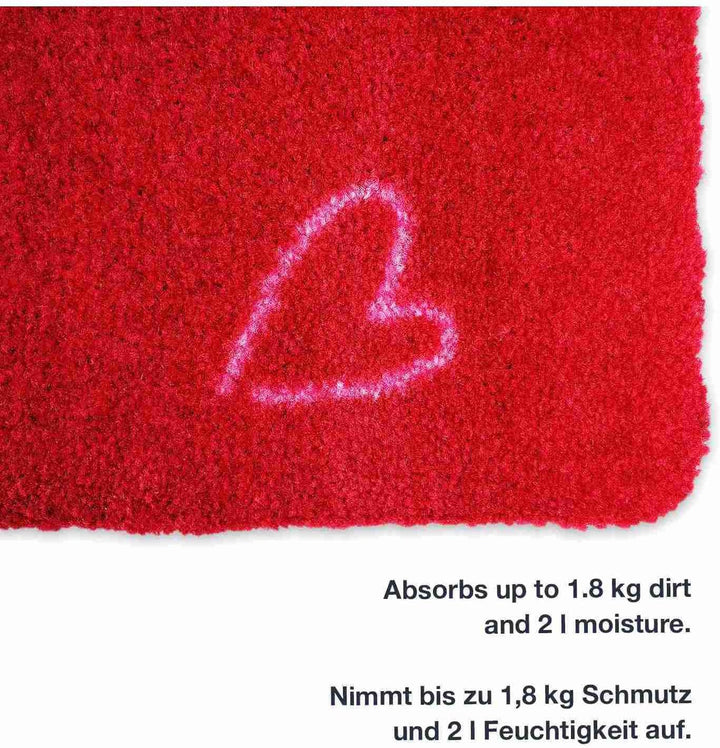 deco-mat NEU! Waschbare Fussmatte Welcome Heart 50x70cm Rot ohne Rand - Geeignet für drinnen und dra
