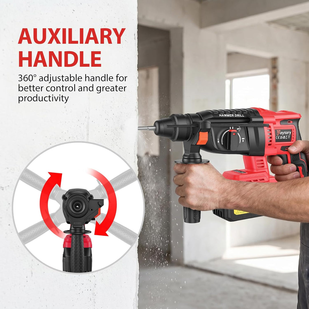 21V Akku Bohrhammer Set mit 2 Batteries & Ladegerät, 0-1000 U/min, 26mm Bohrkapazität, Kabelloser Mu