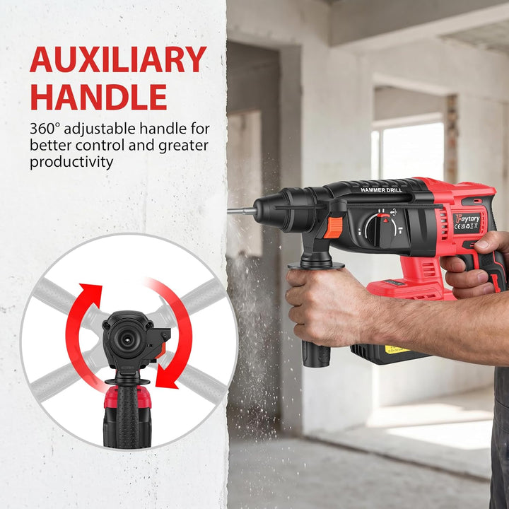 21V Akku Bohrhammer Set mit 2 Batteries & Ladegerät, 0-1000 U/min, 26mm Bohrkapazität, Kabelloser Mu