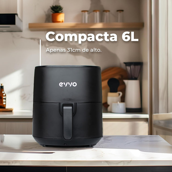 EVVO Luftfritteuse ohne Öl, 6 l, 1700 W, Antihaftbehälter, Dual-Cyclone-Technologie, Multifunktion,