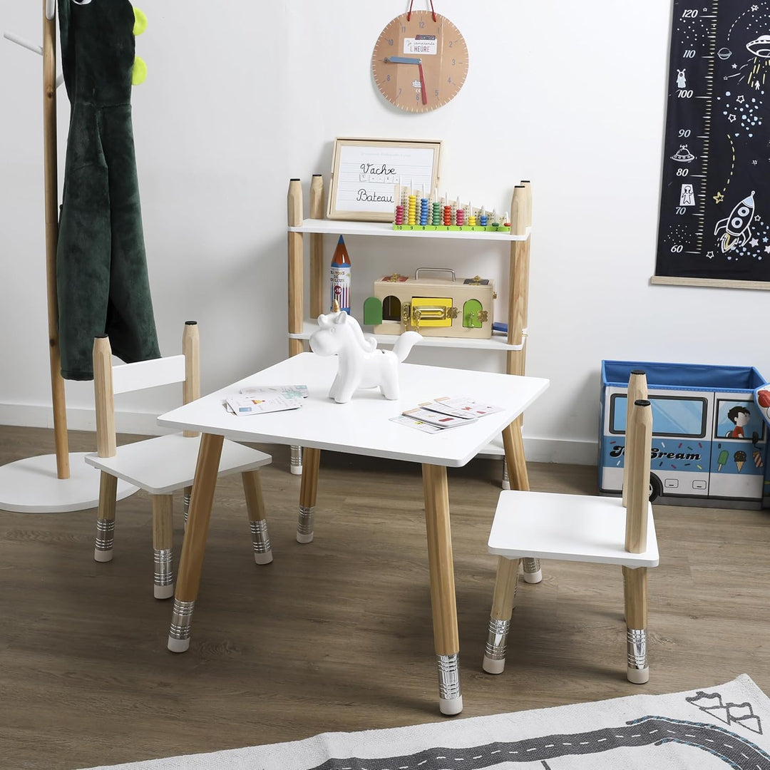 HOME DECO FACTORY Stehsammler Pappe Set 5-teilig Bunt | Kindertisch und 2 Stühle aus MDF-Holz, Bleis