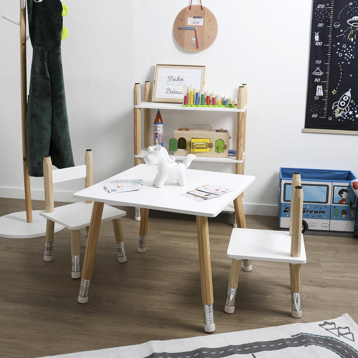 HOME DECO FACTORY Stehsammler Pappe Set 5-teilig Bunt | Kindertisch und 2 Stühle aus MDF-Holz, Bleis