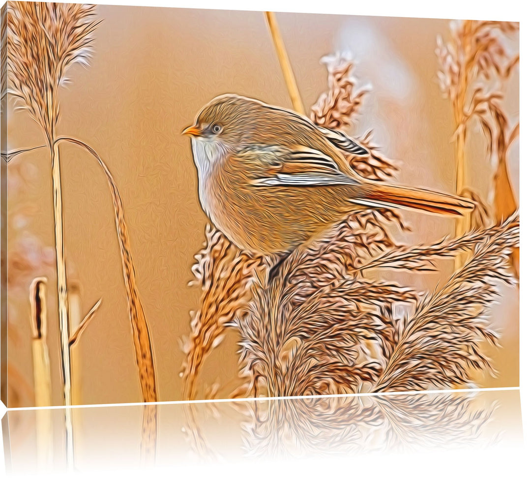 kleiner Vogel auf Weizen NewArt Format: 100x70 cm auf Leinwand, XXL riesige Bilder fertig gerahmt mi