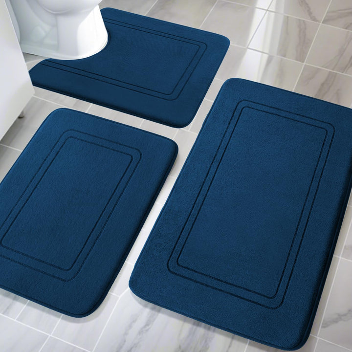 chakme Badezimmerteppich Set 3 Teilig, Weiche Memory-Schaum Badematte und U Förmige wc Vorleger, Bad