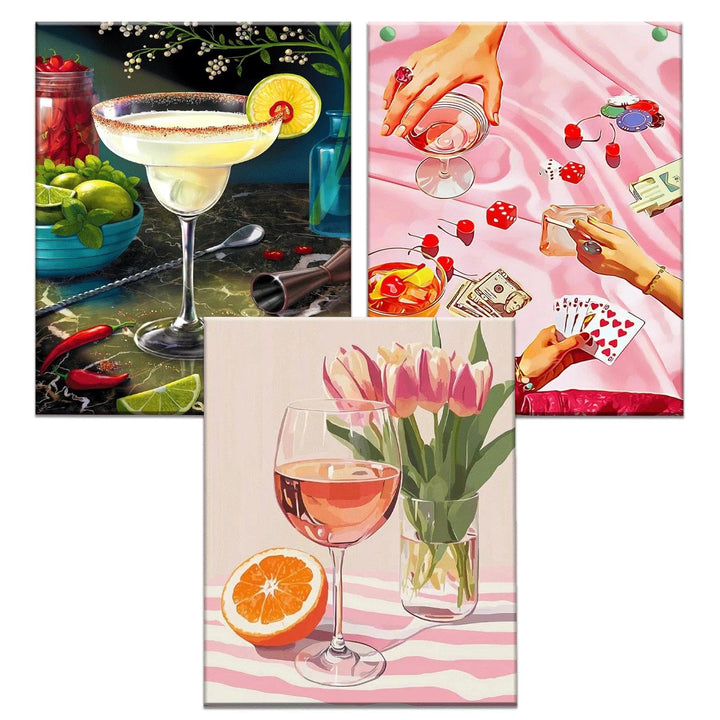 JATOK 3 Stück Malen Nach Zahlen Erwachsene, DIY Cocktailparty Gemälde für Anfänger, Handgemalt Ölgem