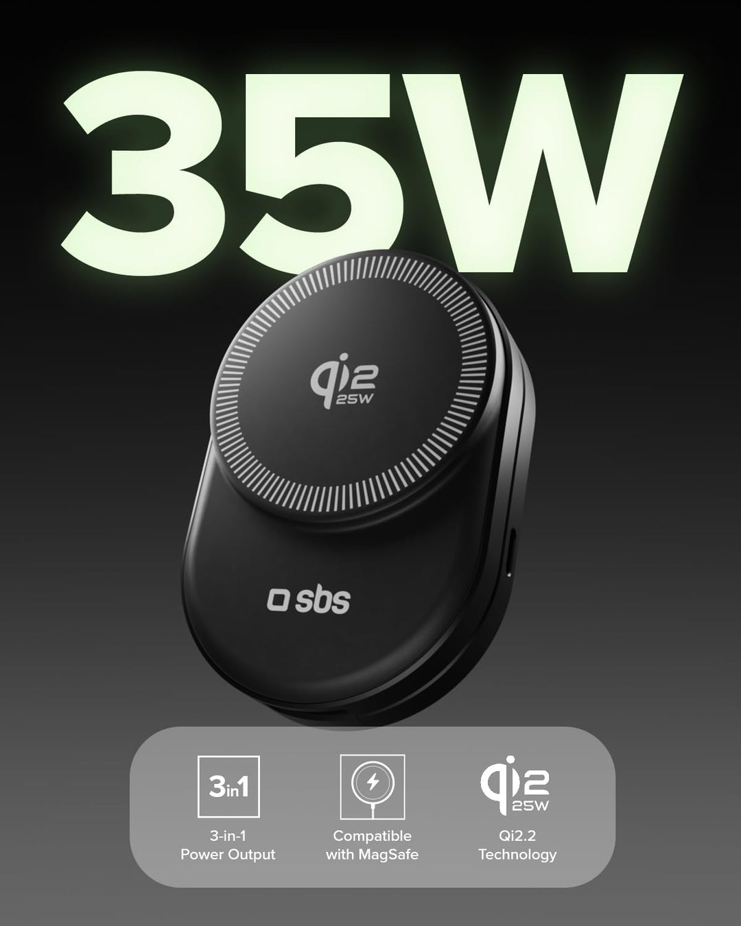 SBS Qi2 25W Power Dock 3in1 MFI MagSafe, Wireless-Ladegerät für iPhone, AirPods, Apple Watch, Schnel