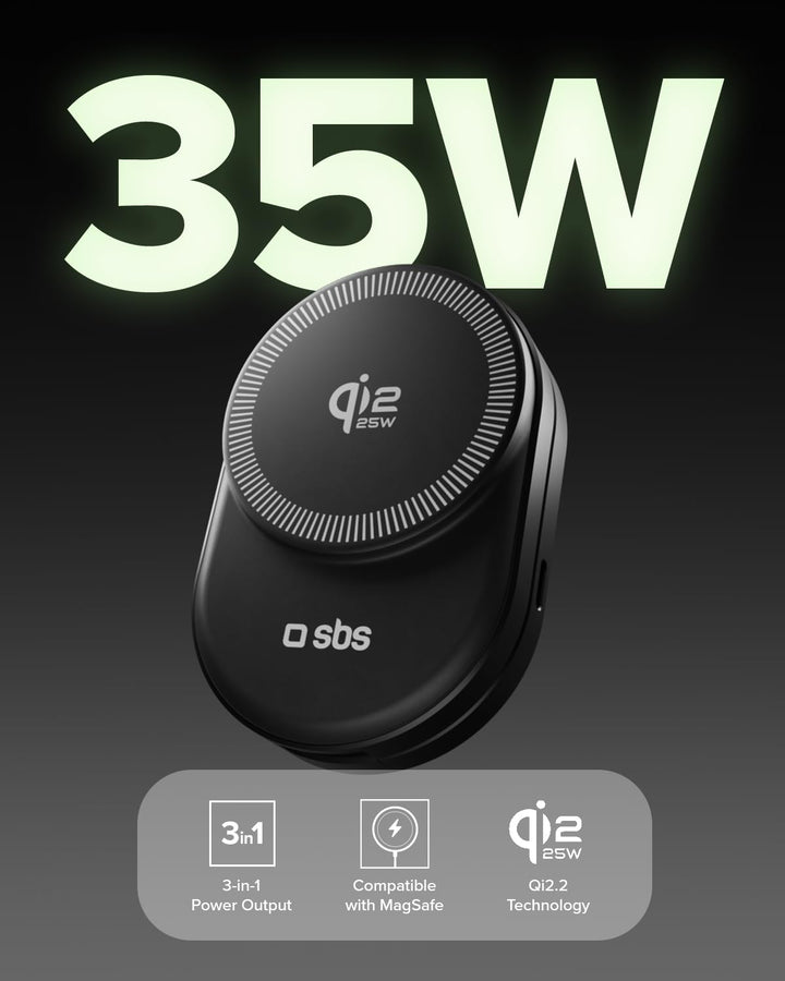 SBS Qi2 25W Power Dock 3in1 MFI MagSafe, Wireless-Ladegerät für iPhone, AirPods, Apple Watch, Schnel