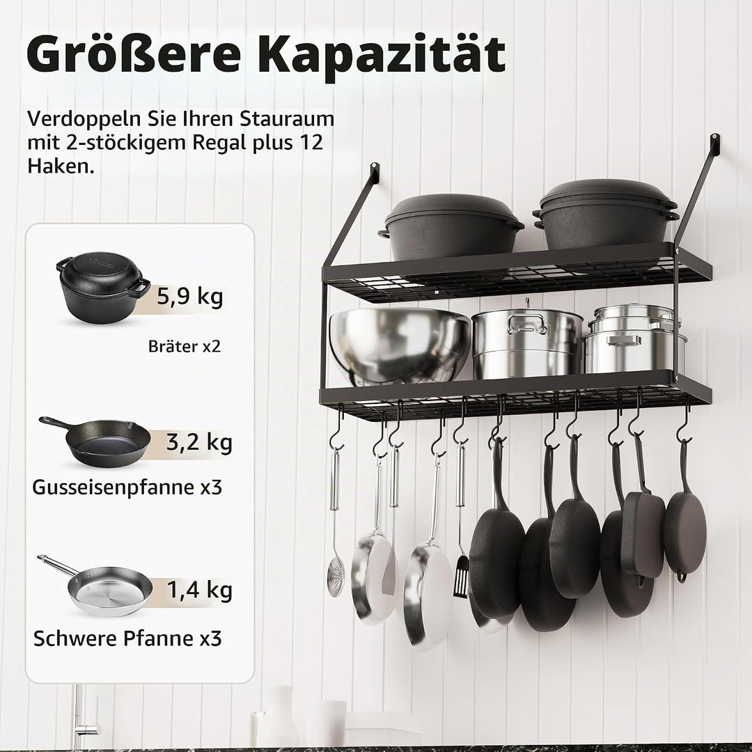 KES Küchenregal Doppel Pfannenhalter Küchenutensilienhalter Küche Pfannenhalter Hängeregal Pfanne Wa