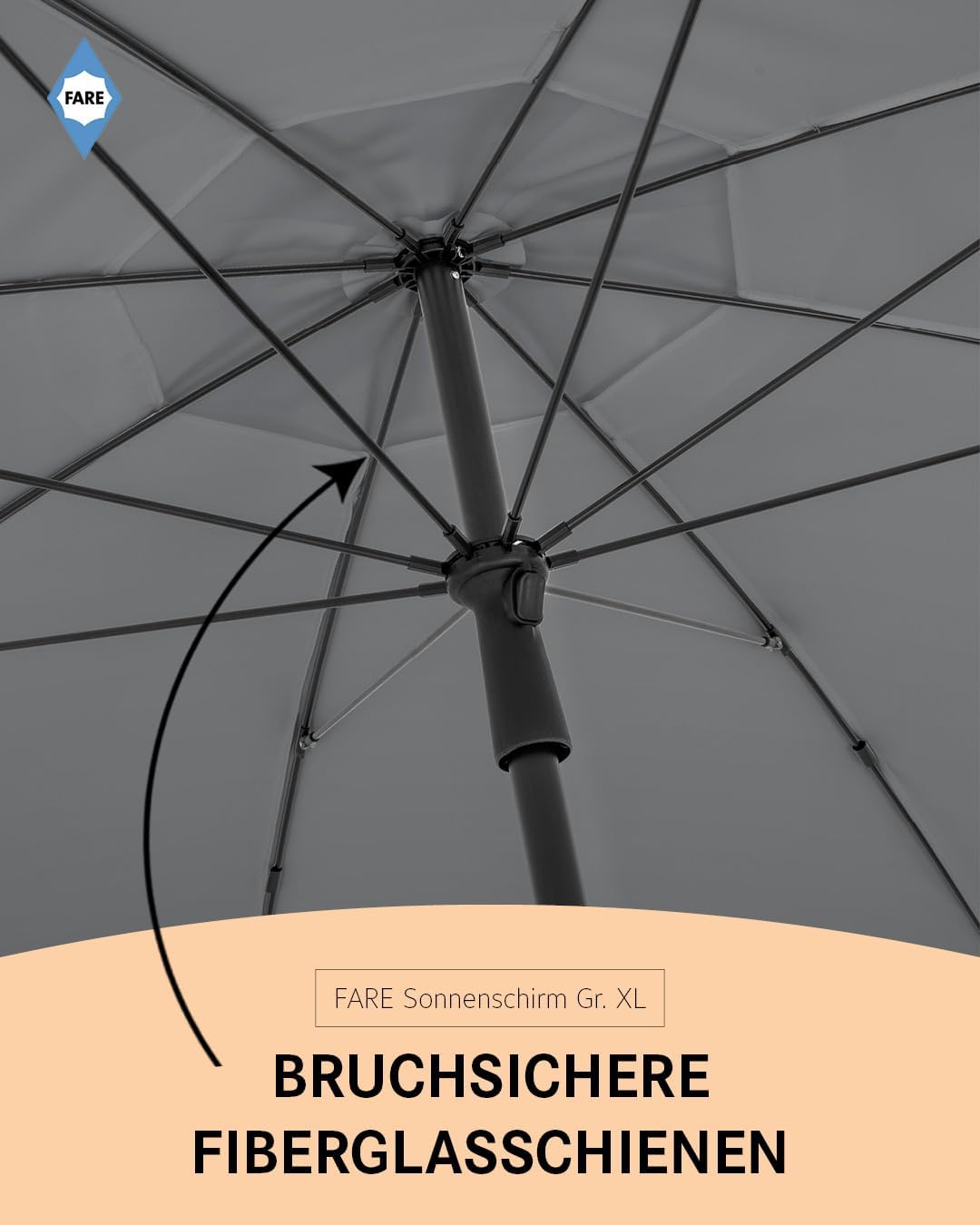 FARE Sonnenschirm Gr. XL - 235 cm Durchmesser - UV-Schutz 50+ für Balkon Garten Terrasse Sommer - Ti