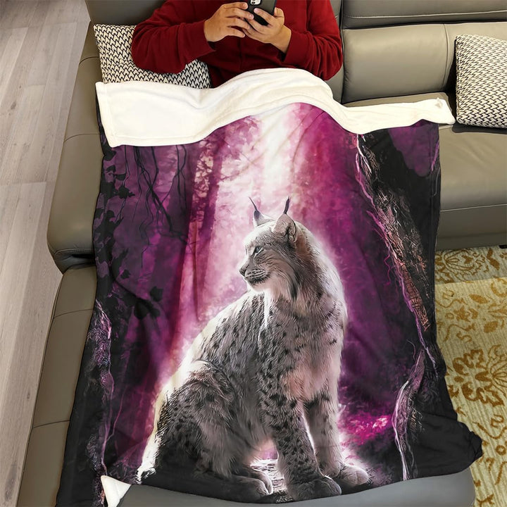 Violetpos Dick Decke Weich Wärme Gemütlich Fleece Sofadecke Mondschein Durch Den Wald Luchs Katze Li
