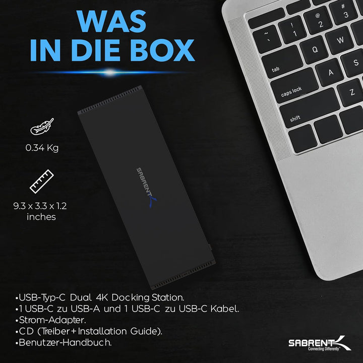 SABRENT USB C Dockingstation mit netzteil, 2 HDMI + 2 DP, 5K / 4K@60Hz, PD 60W, RJ45 Ethernet, USB P