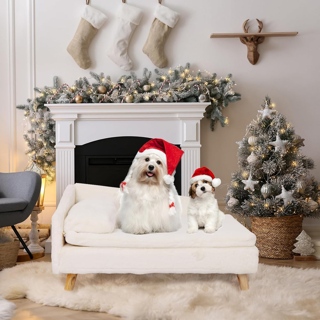 BingoPaw Luxus katzensofa Haustiersofa mit Rückenlehne Plüsch Kissen Holzbeinen, Hundesofa für klein