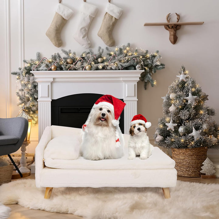 BingoPaw Luxus katzensofa Haustiersofa mit Rückenlehne Plüsch Kissen Holzbeinen, Hundesofa für klein