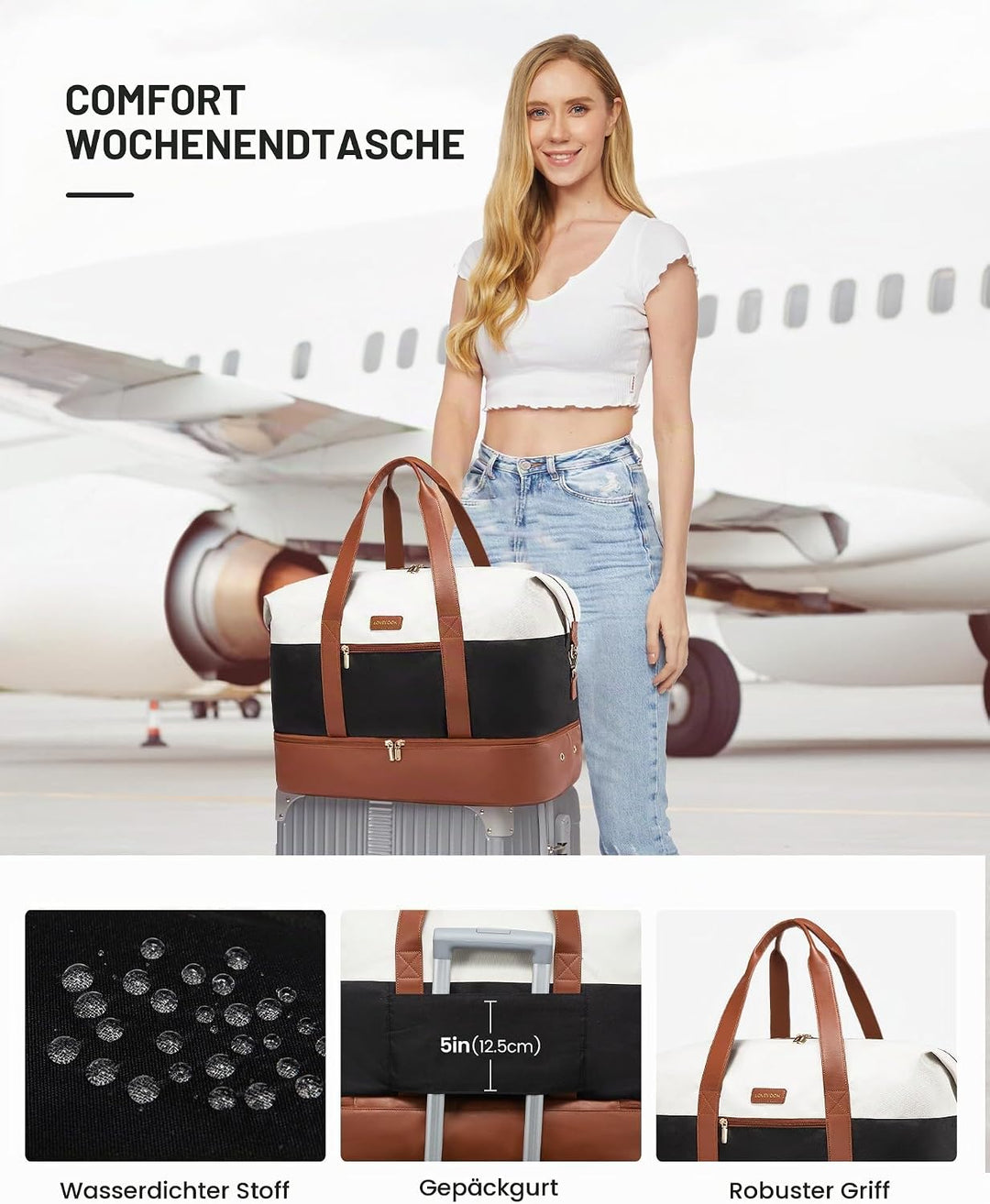 LOVEVOOK Handgepäck Tasche Für Flugzeug 40x20x25, Reisetasche Weekender Damen für Ryanair, Klein Spo