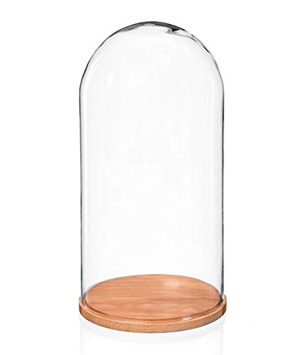 EMH Grosse Glasglocke natur, Durchmesser 21 cm, Höhe 51,5 cm, Glaskuppel 50 cm, Holzsockel, Transpar